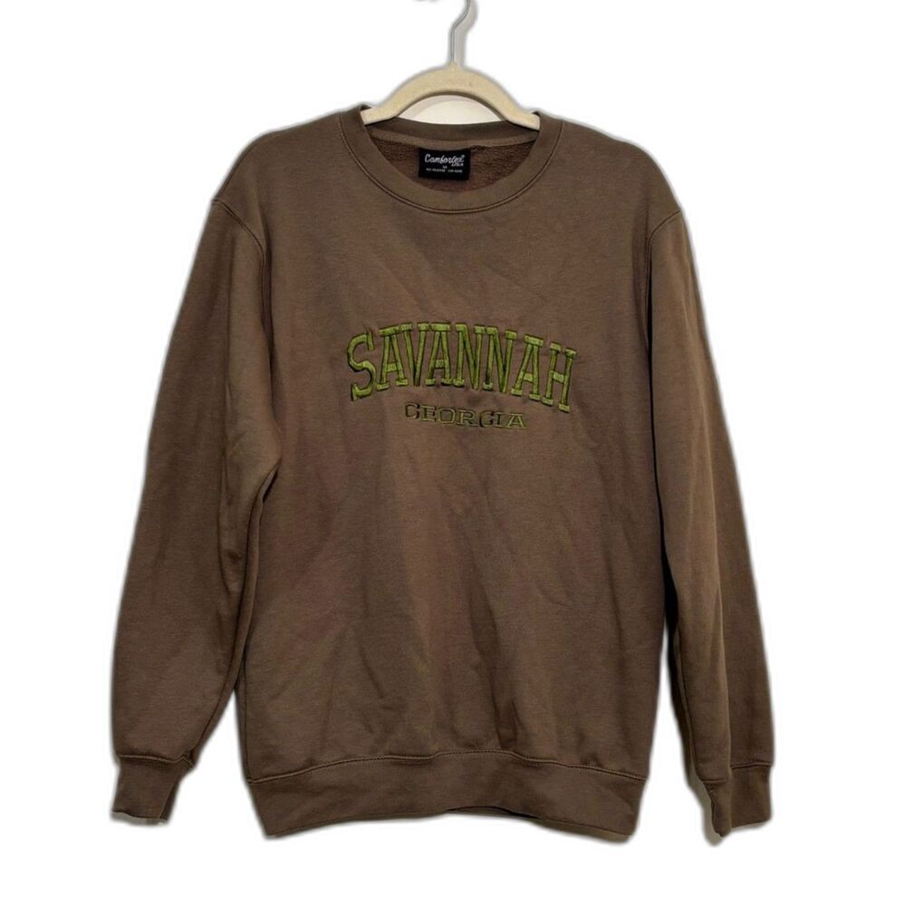 Savannah Georgia Embroidered Crewneck Sweatshirt Olive Green Souvenir Unisex M